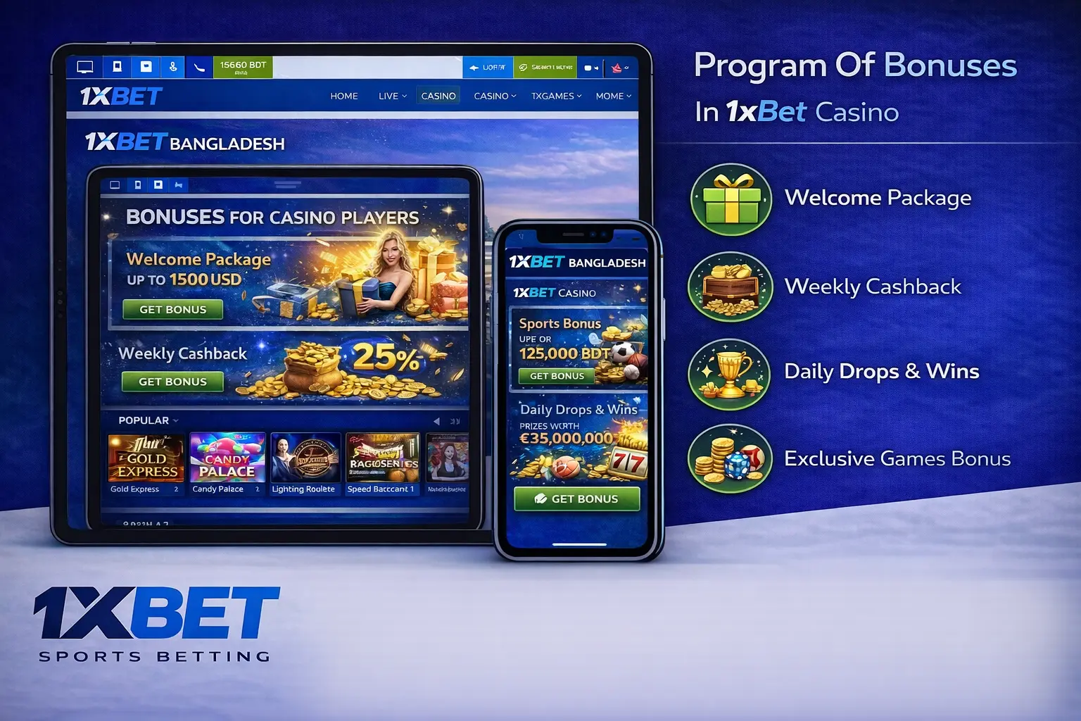 Program Of Bonuses In 1xBet Casino