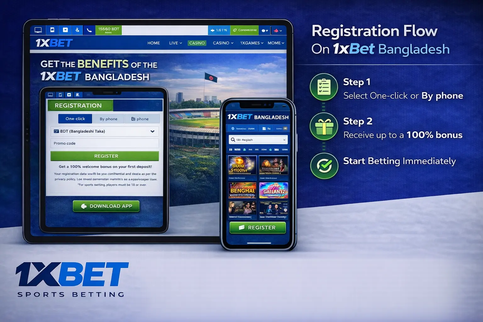 Registration Flow On 1xBet Bangladesh