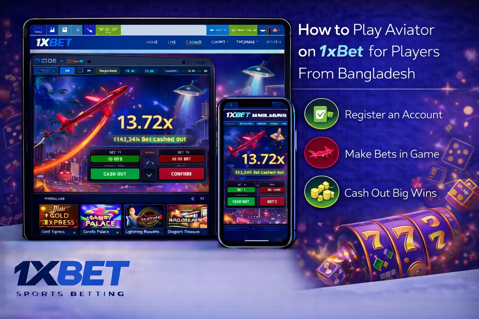 1xBet Aviator crash game interface for Bangladesh players