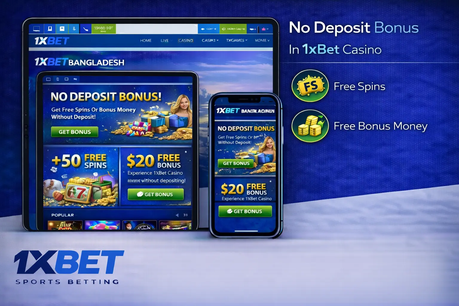 Claim a no deposit bonus at 1xBet casino